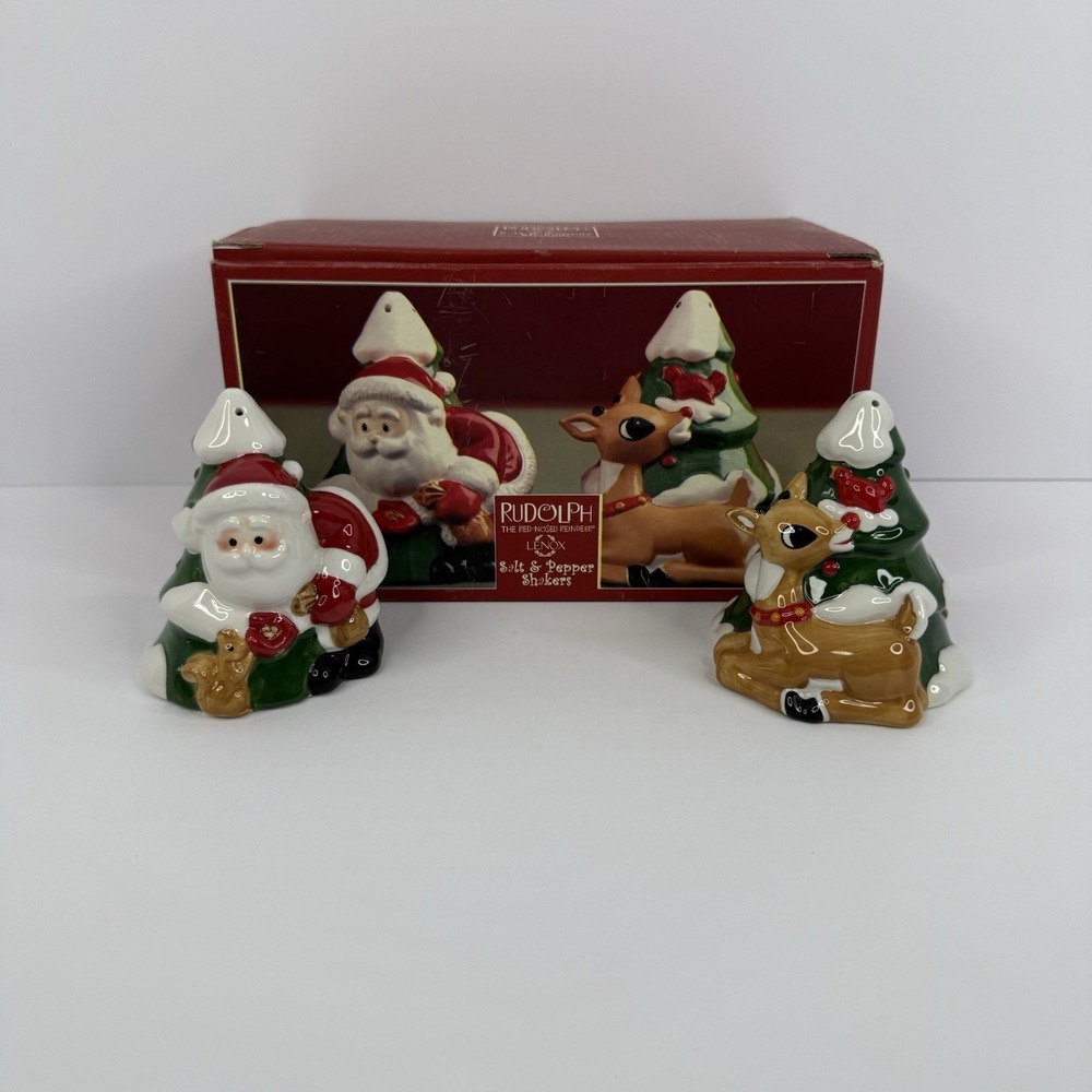 Lenox Rudolph The Red Nosed Reindeer And Santa Claus Salt &‎ Pepper Shakers